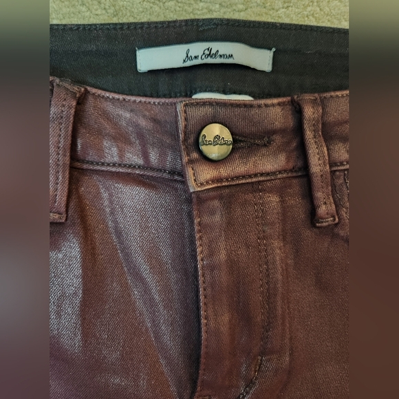 Sam Edelman The Kitten Ankle Skinny Burgundy Black Side Striped Coated Jeans 26 - Picture 4 of 16